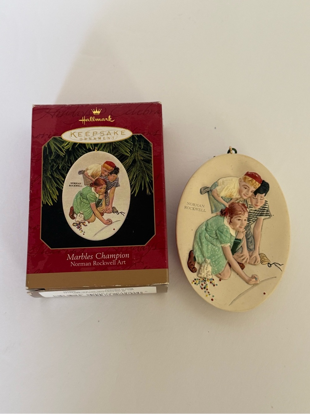Vintage 1997 Hallmark Keepsake 'Marbles Champion' Norman Rockwell Ornament